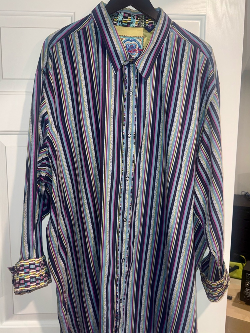 Robert Graham Multistripe Button-Down Shirt in Navy, Purple, Teal, Pink